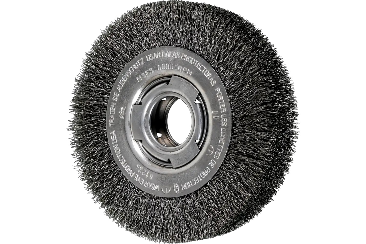 Picture of Pferd Crimped Wire Wheel Brush 6" Dia Wide Face .014 Carbon Steel 2" Arbor